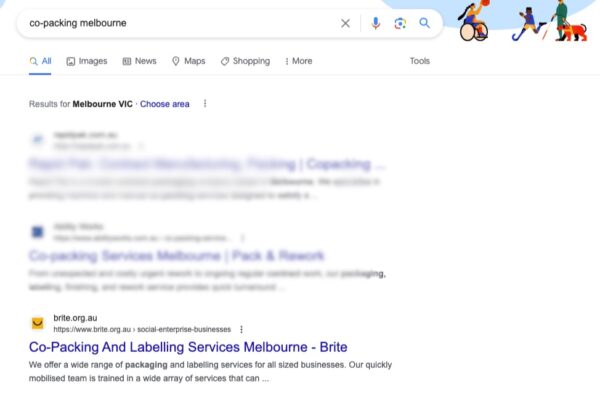 Screenshot of co-packing Melbourne Google Search.